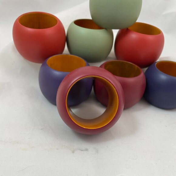 Set of 8 Colorful Wooden Napkin Rings – Made in India – Boho Table Decor Accent - Picture 4 of 4